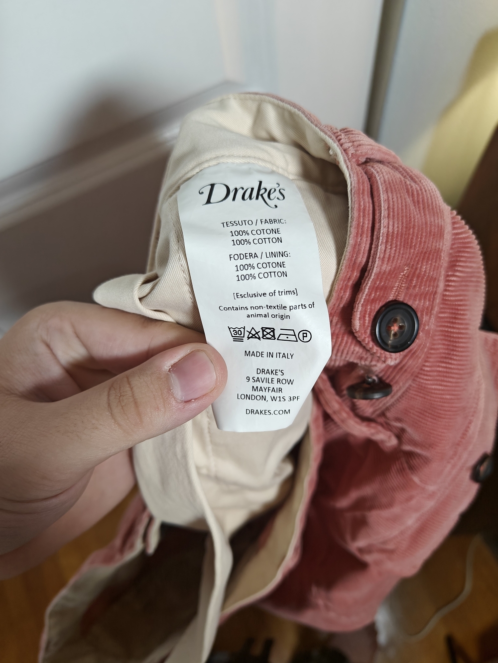 Drake's London Mens 38 Coral Red Pleated Corduroy Trousers Made in Italy - Picture 3 of 13